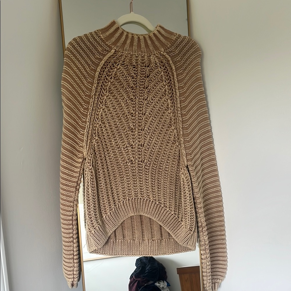 Free People Elegant Tan Cable Knit Sweater